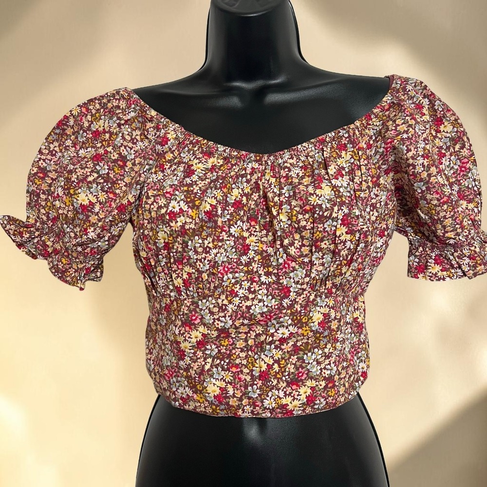 New‎ - Sim & Sam Floral Puff Sleeve Top Medium 100% Cotton Cottage Style